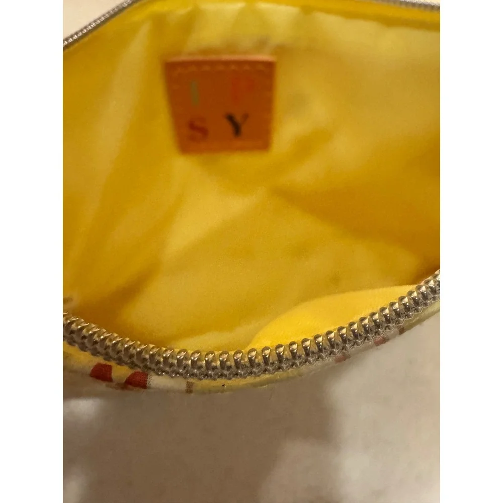IPSY Yellow Bikini Babe Zipper Pouch Cosmetic Makeup Bag Faux Leather‎